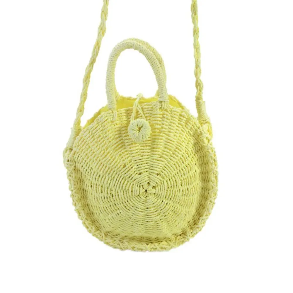 Street Level Womens Circular Woven Crossbody Handbag Yellow Size Small